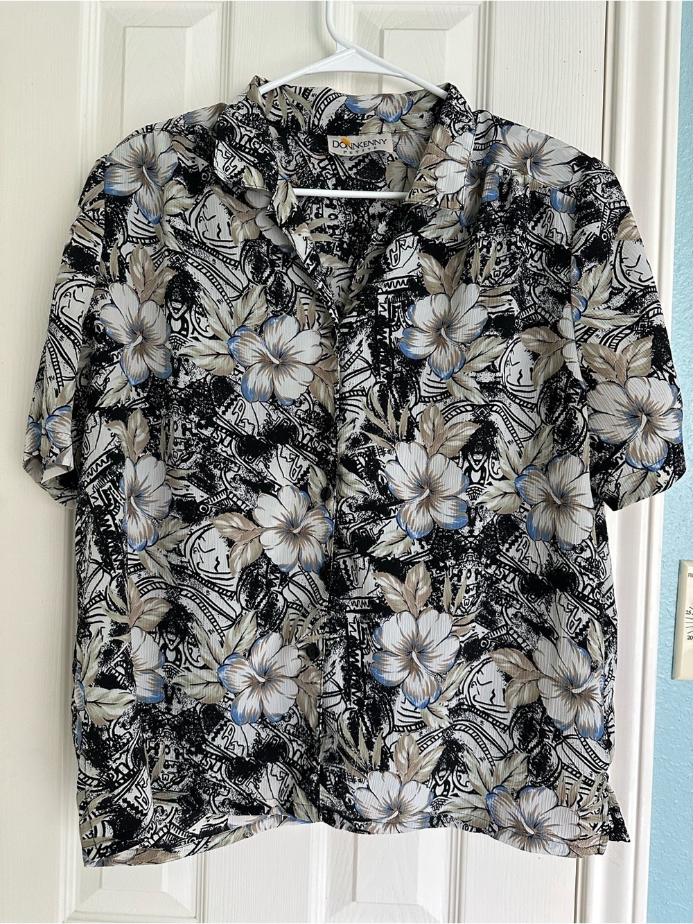 DonnKenny Shirt Petite Button Blouse Black Floral Short Sleeve Lightweight 2XL